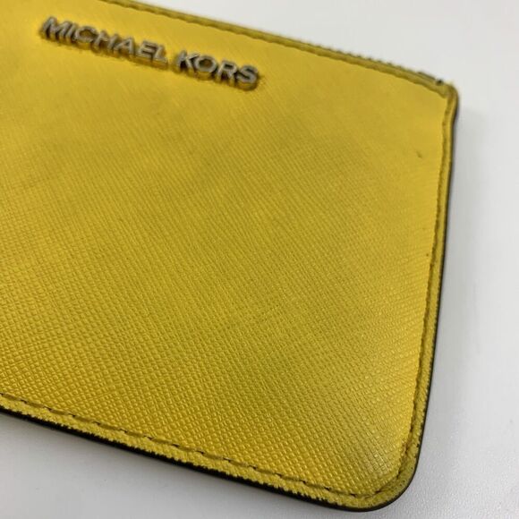 Michael Kors Jet Set Travel Saffiano Leather Coin Pouch Yellow Small Key Zip - Picture 2 of 13